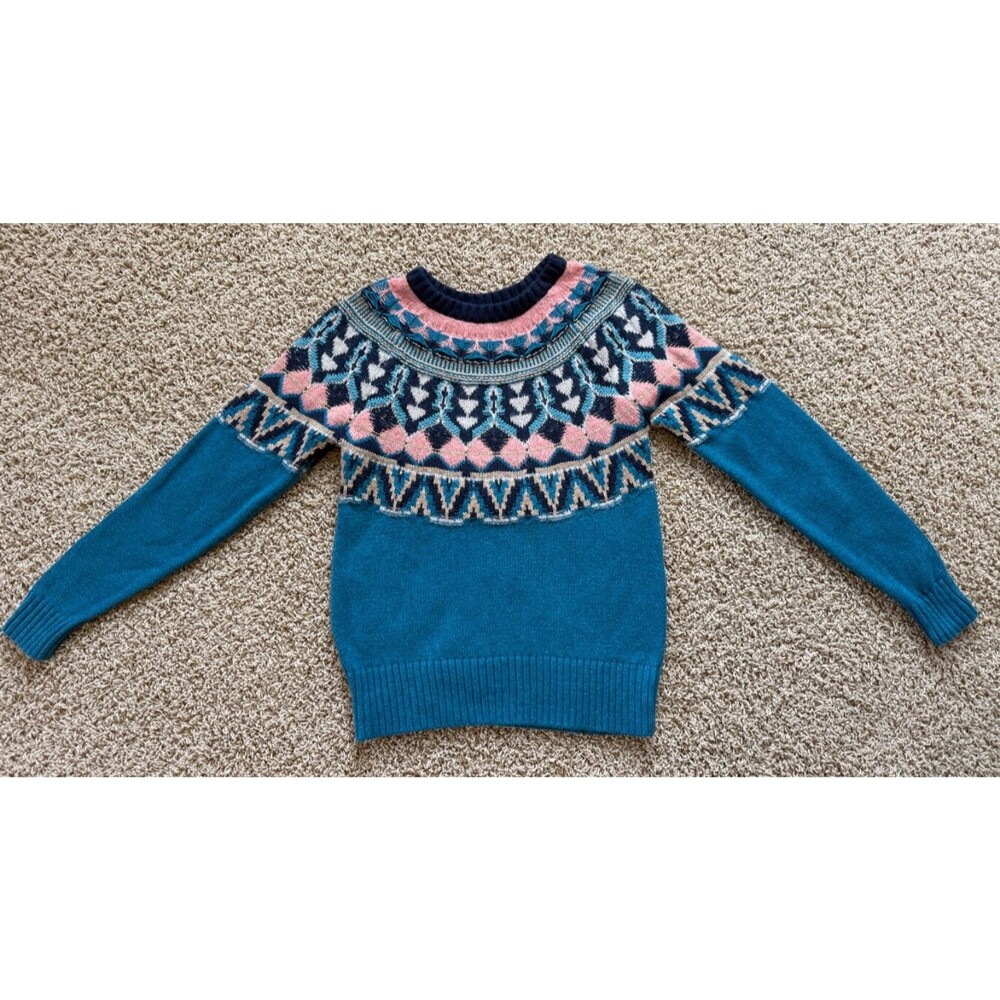 Sundance Harlow Fair Isle Crew Neck Sweater Women's Size S Turquoise